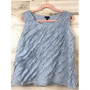 Talbots Womens 14 W Plus Petite Blue Cotton Sleeveless Ruffle Lightweight Blouse